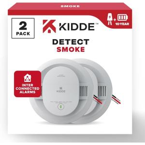 imageKidde Hardwired Smoke Detector 10Year Battery Backup Interconnectable LED Warning Light Indicators 2 Pack2 Pack