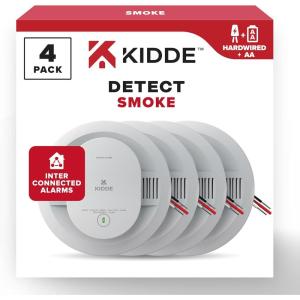 imageKidde Hardwired Smoke Detector AA Battery Backup Interconnectable LED Warning Light Indicators 4 Pack4 Pack