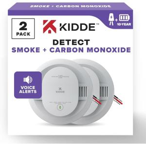 imageKidde Hardwired Smoke ampamp Carbon Monoxide Detector 10Year Battery Backup Voice Alerts Interconnectable LED Warning Light Indicators 2 Pack2 Pack