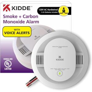 imageKidde Hardwired Smoke ampamp Carbon Monoxide Detector AA Battery Backup Voice Alerts Interconnectable LED Warning Light Indicators White6th Edition