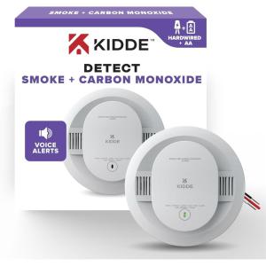 imageKidde Hardwired Smoke ampamp Carbon Monoxide Detector AA Battery Backup Voice Alerts Interconnectable LED Warning Light Indicators White9th Edition