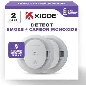 imageKidde Smoke ampamp Carbon Monoxide Detector AA Battery Powered LED Warning Light Indicators 2 Pack2 Pack